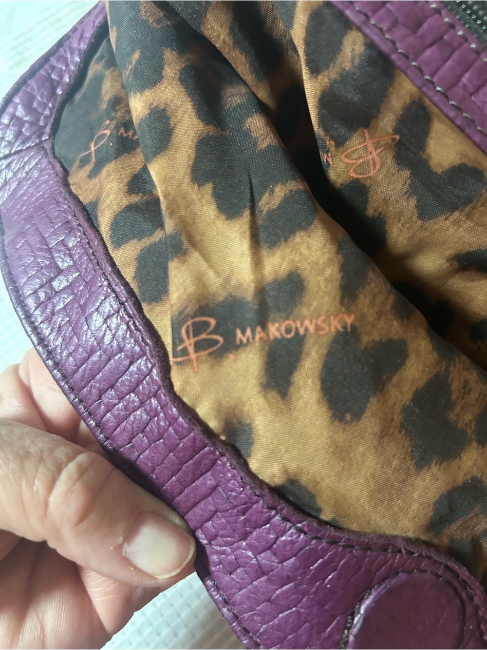 B.Makowsky Plumy Burgandy textured Leather Shoulder Bag, Gold Hardware - Picture 12 of 14